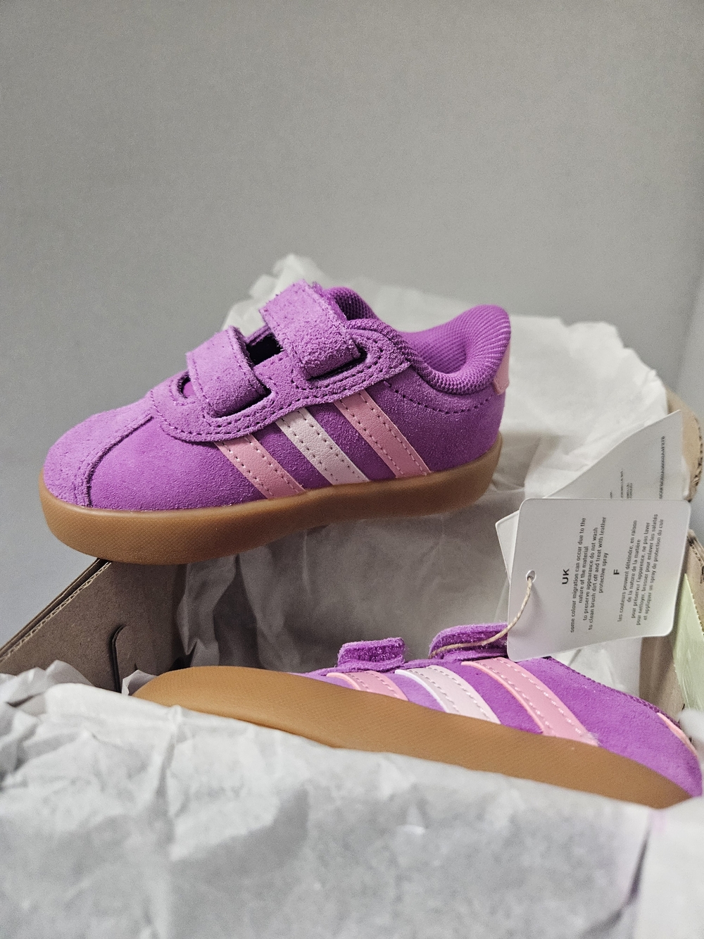 adidas Purple Suede Kids Sneakers with Pink Stripes